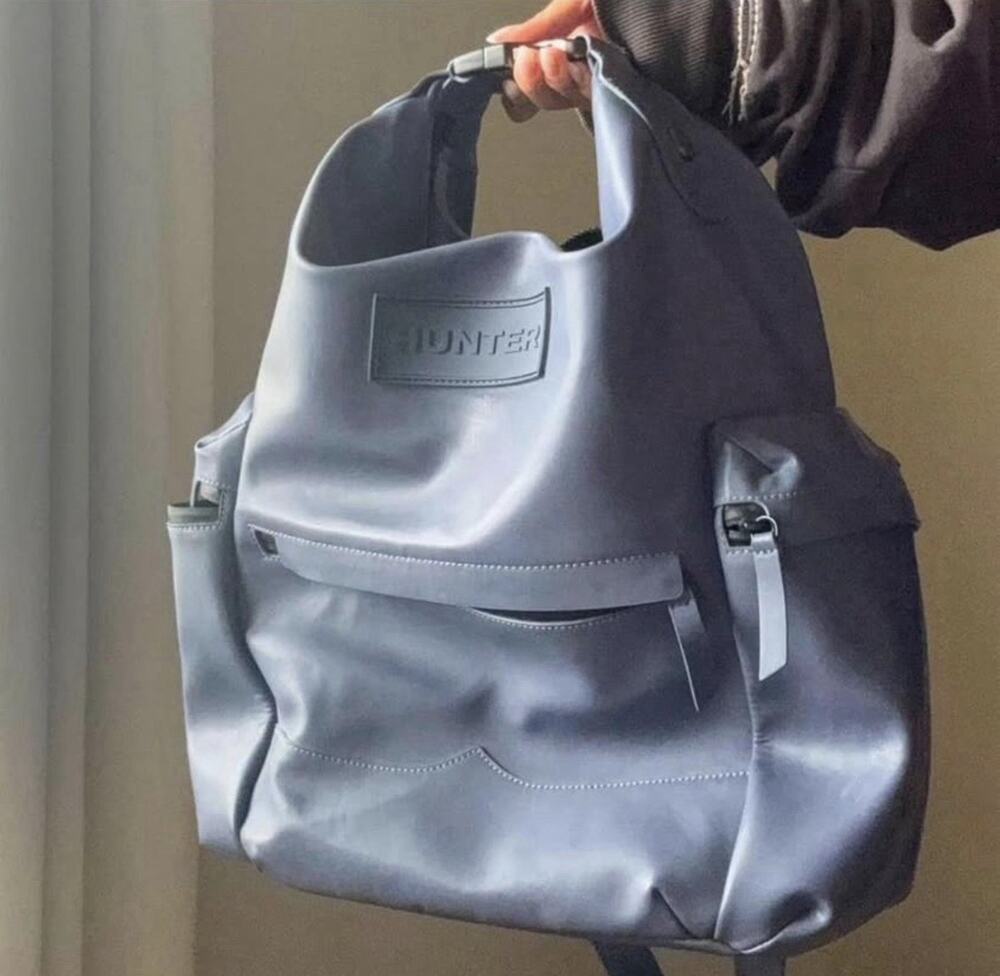 HUNTER Leather Backpack Green Water-Resistant Blue/gray Casual Unisex Authentic
